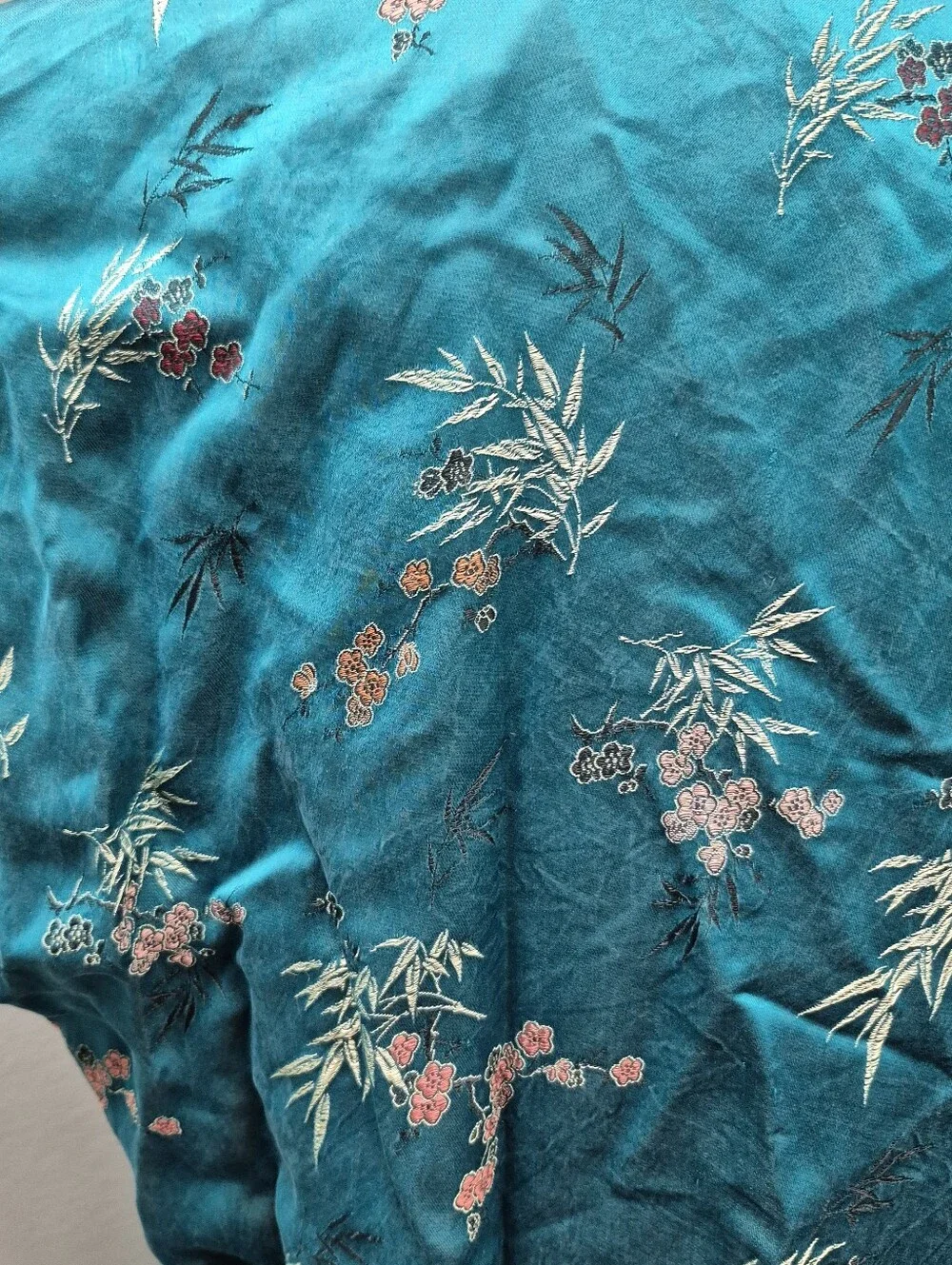Flying Squirrel Vintage Teal Floral Rayon Kimono Robe - Small